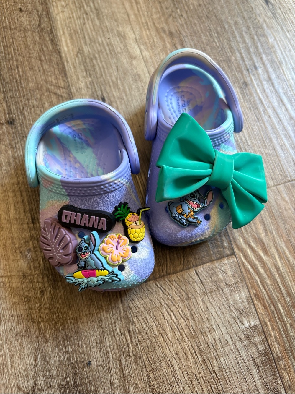 Kids Lavender Slip-On crocs with Teal Bow - Ohana Themed